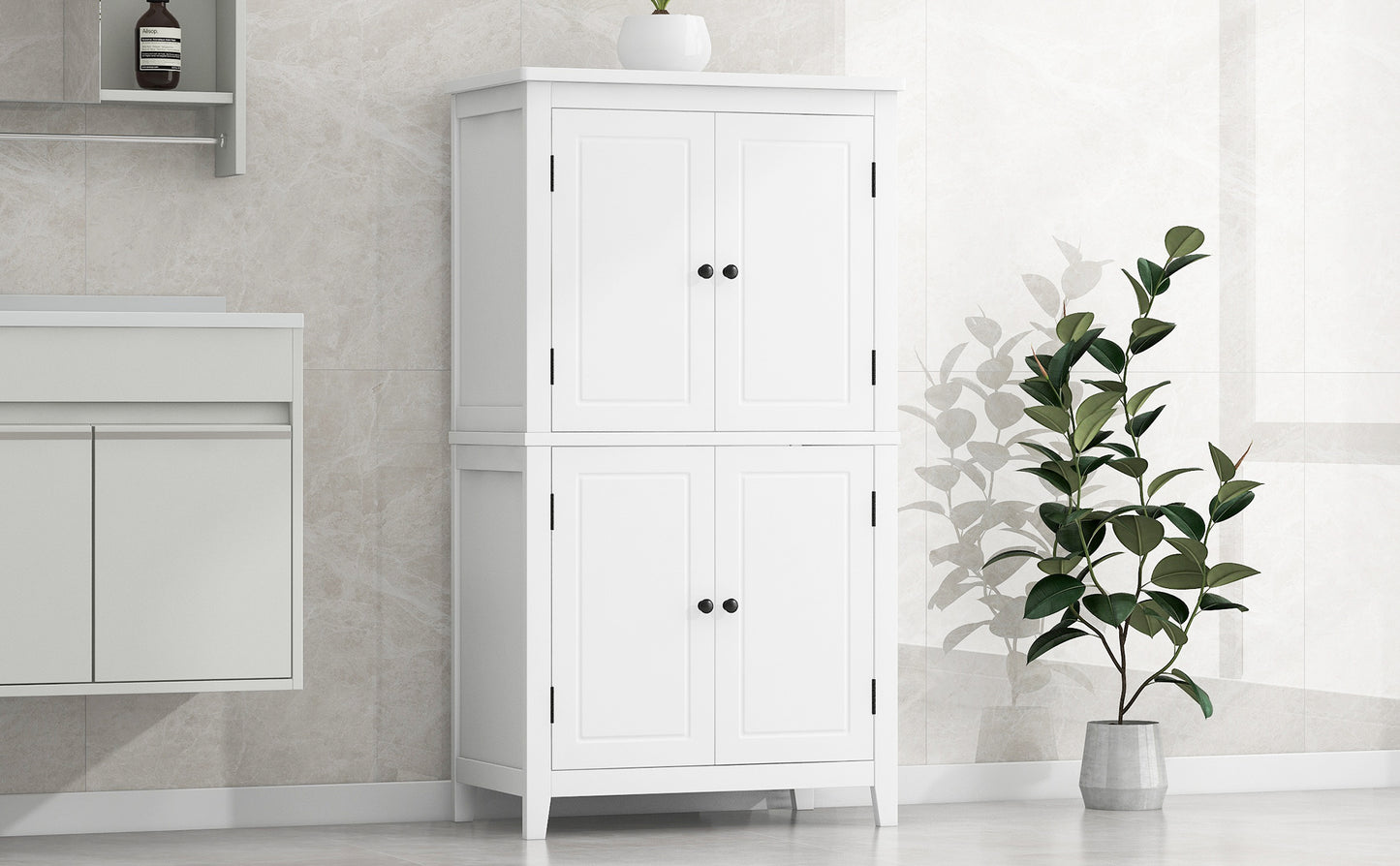 Stylish Freestanding Bathroom Storage Cabinet with 4 Adjustable Shelves, White MDF Unit