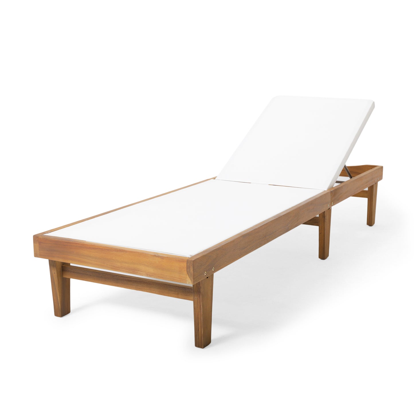 Outdoor Chaise Lounge With Acacia Wood Frame 78.75 Inches Long Slatted Patio Garden Lounger Teak