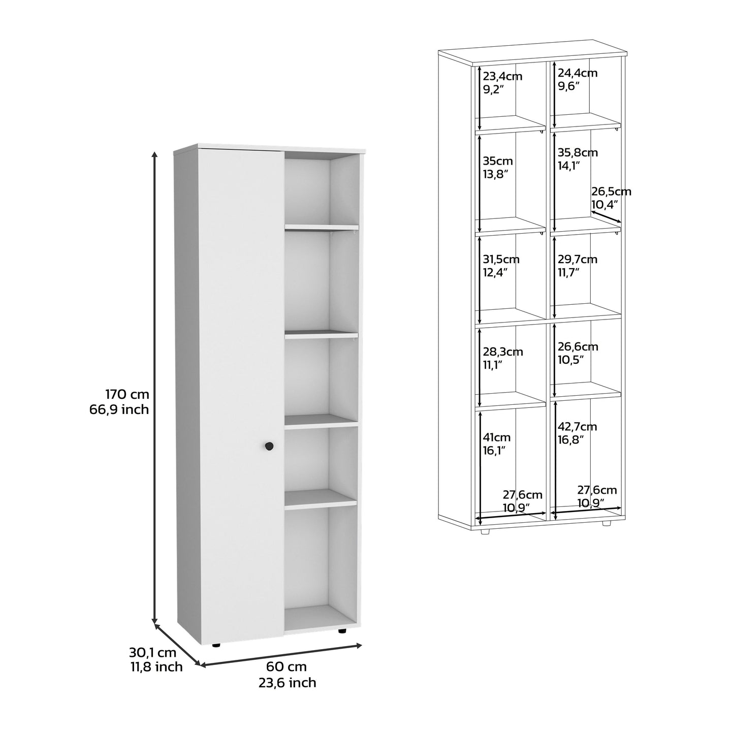 Cary Modern White Kitchen Pantry Cabinet with Multiple Shelves and Doors, 67" H