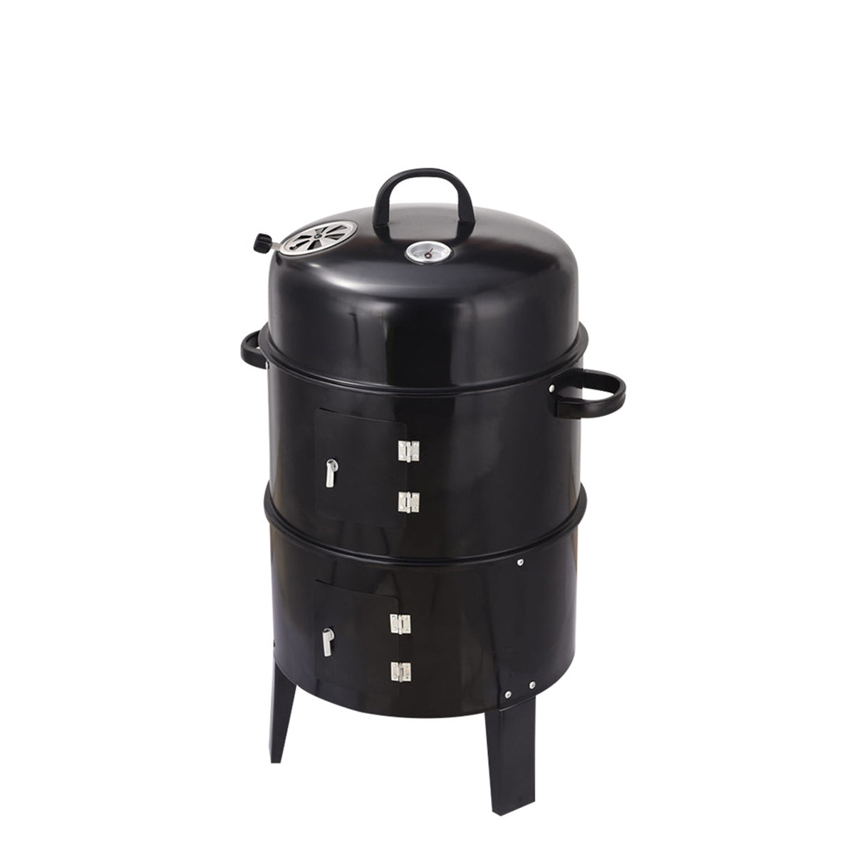 Outdoor Double Layer Charcoal Wood Fired Braising And Smoking Grill Stove For Garden Use Steel Construction Black