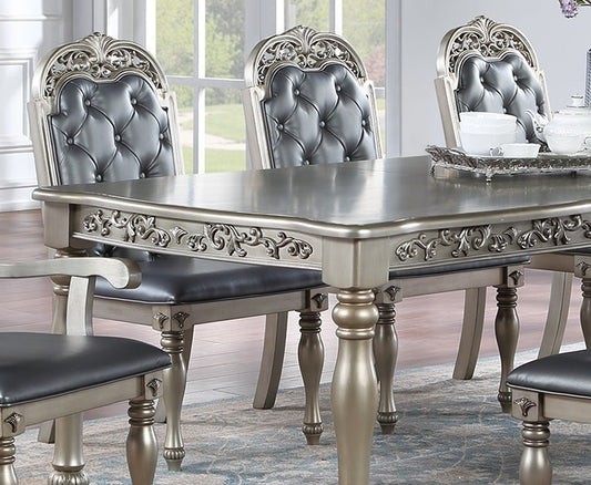 Formal Dining Table With 2 Leaves Rubberwood Silver Finish