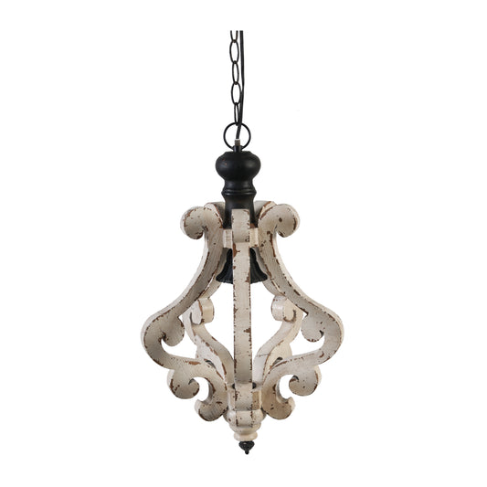 Farmhouse Wood & Iron One-Light Pendant Chandelier for Living Room or Foyer, Bulb Not Included, Cream