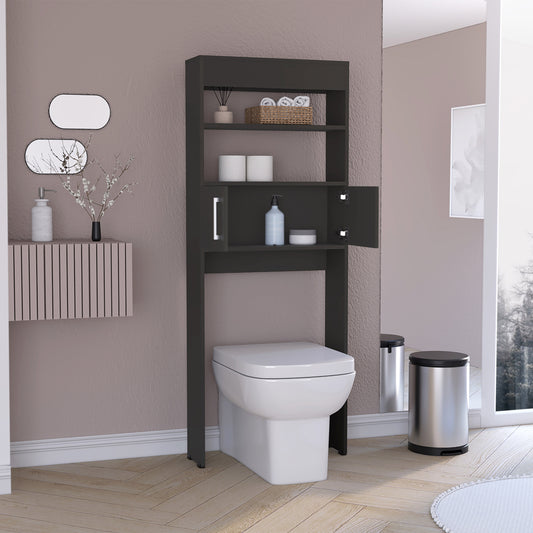 Stylish Black Wengue Over-The-Toilet Storage Cabinet with Double Doors and Two Shelves