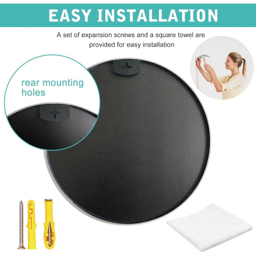 Classic 16-Inch Black Round Metal Bathroom Mirror