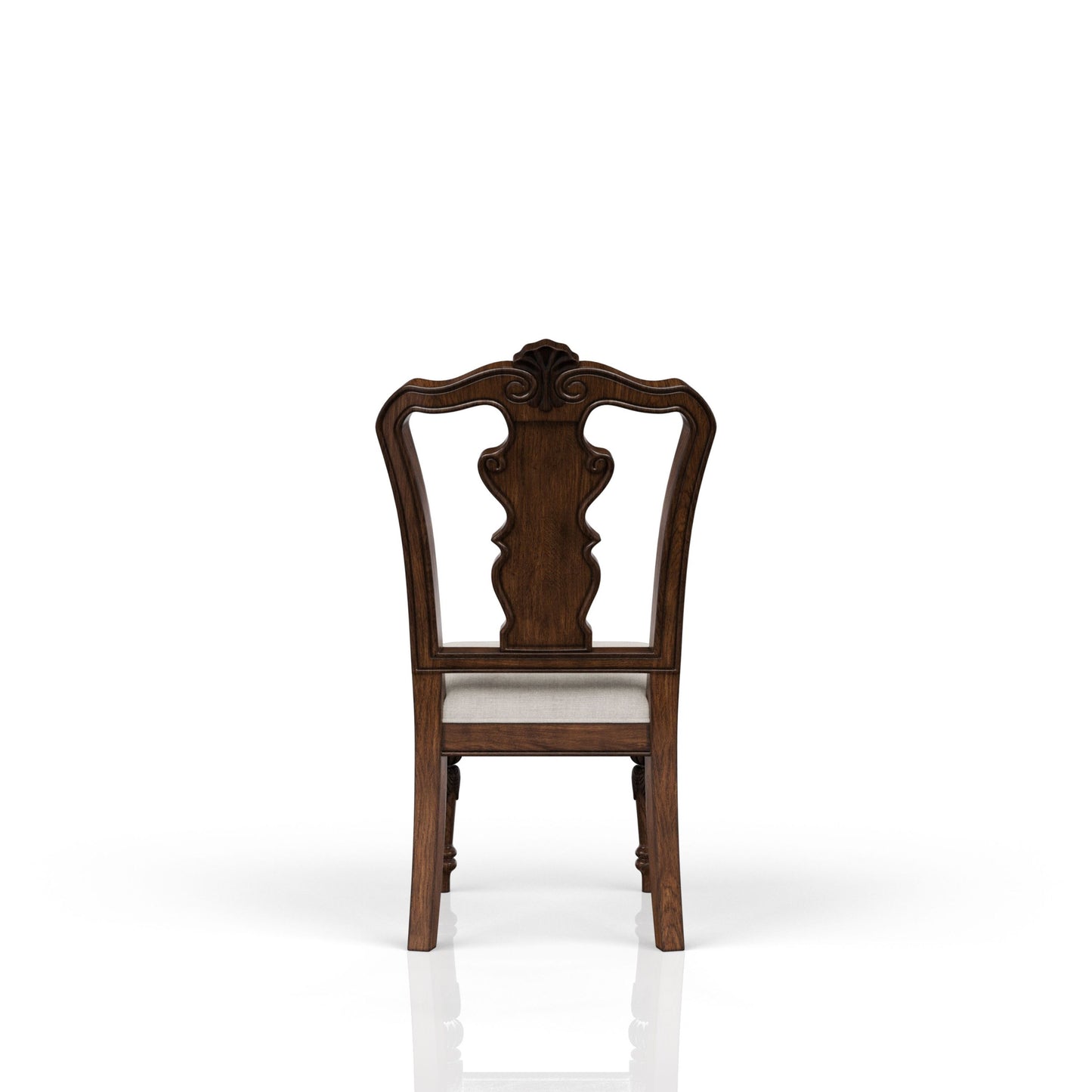 Traditional Queen Anne Dining Side Chair with Upholstered Seat, Solid Wood + MDF, 27x20x43 in Mahogany