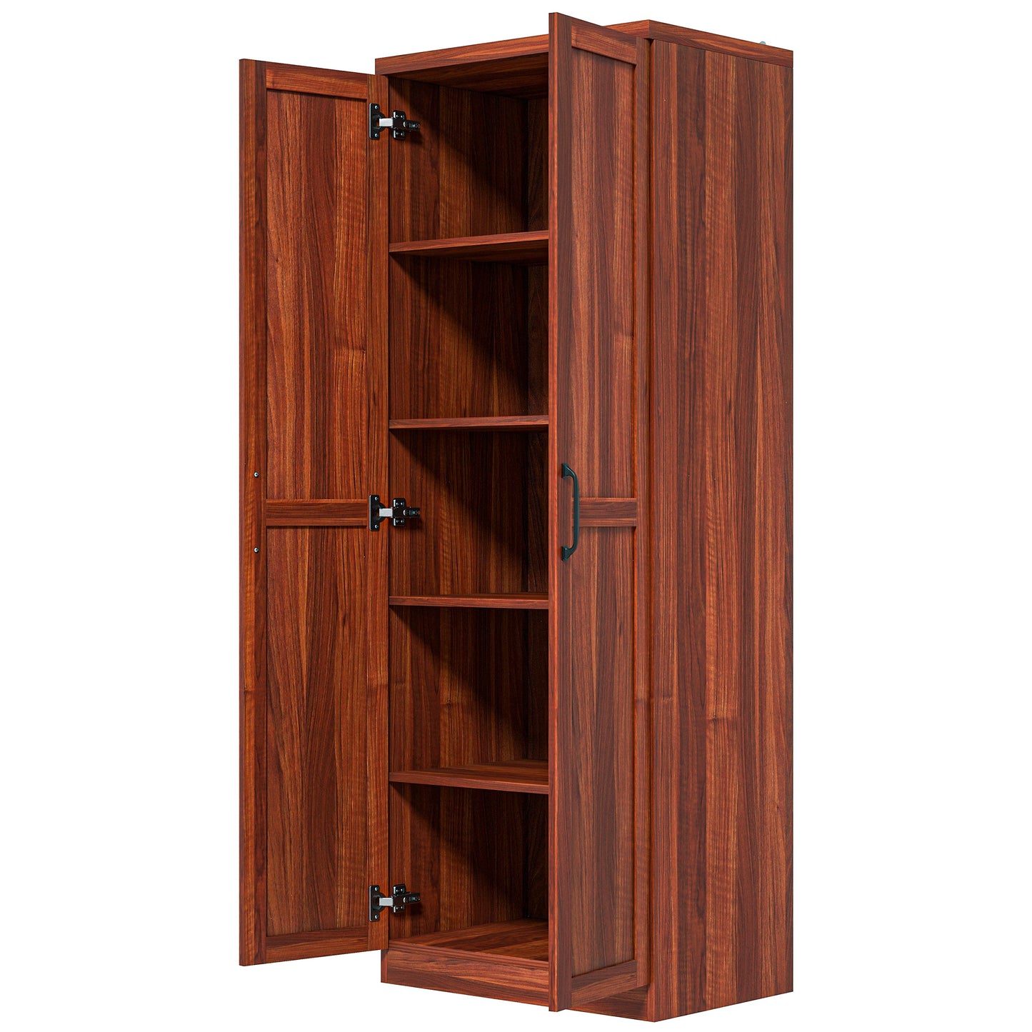 Elegant Tan Freestanding Kitchen Pantry with 5-Tier Shelving and Adjustable Storage Options