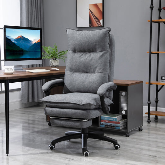 Vinsetto Grey Linen Fabric Executive Office Chair with 360° Swivel, Adjustable Height, Recliner, Retractable Footrest, and Double Padding