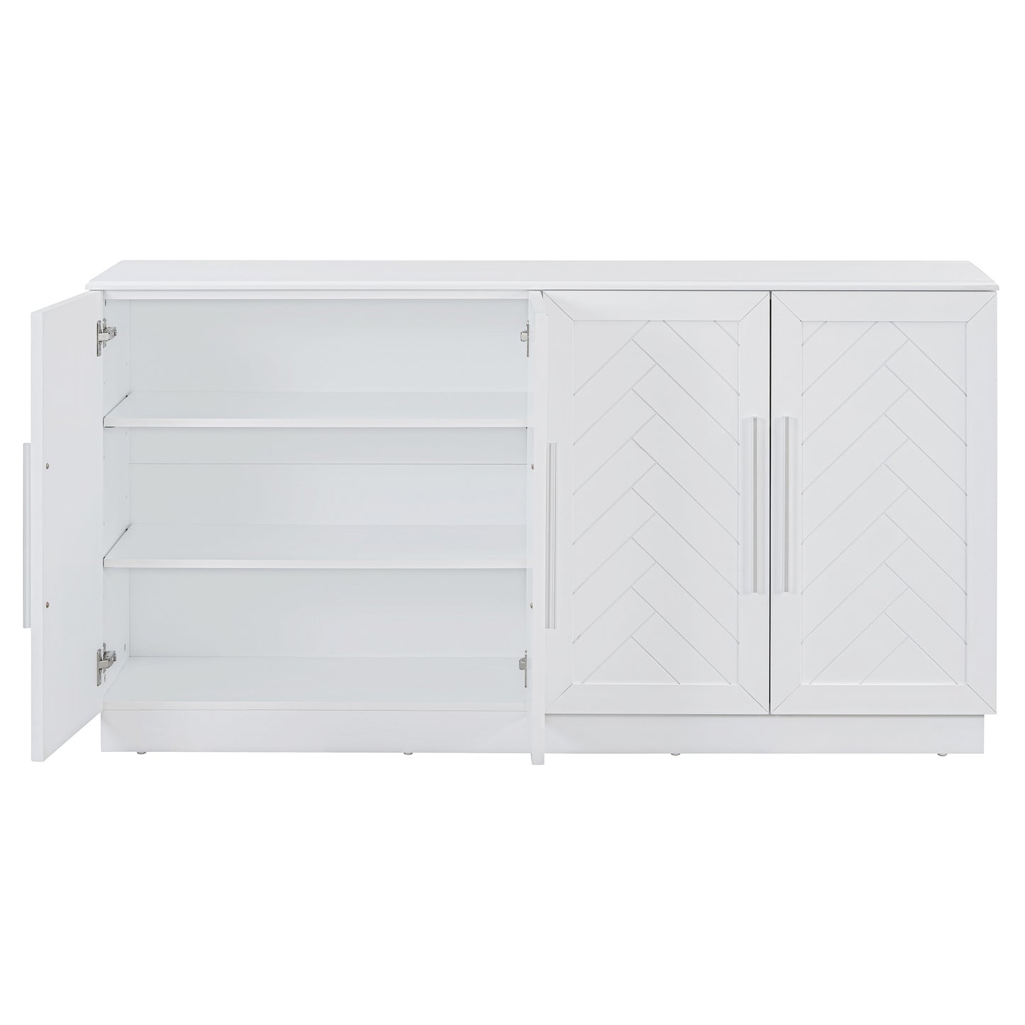 TREXM Sideboard with 4 Doors Large Storage Space Buffet Cabinet with Adjustable Shelves and Silver Handles for Kitchen, Dining Room, Living Room (White)