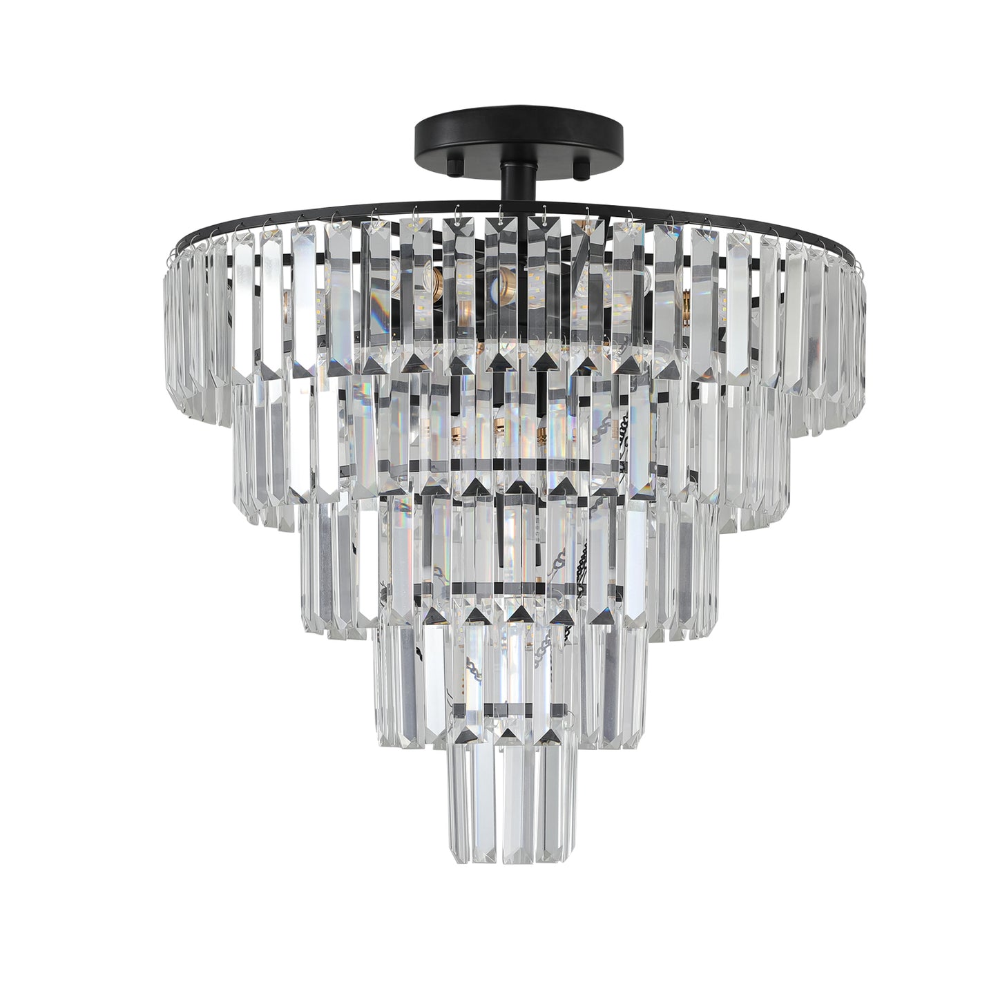 Large Modern Crystal Chandelier, 5-Layer K9 Crystals, Dining & Living Pendant Light, 19.3x19.7, Black