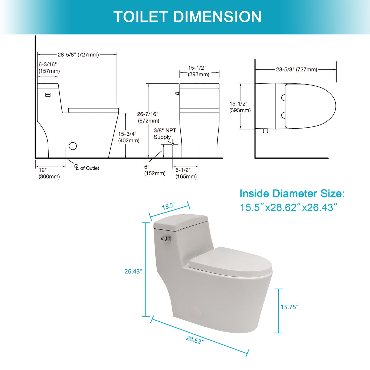 Modern Ceramic One-Piece Toilet with Soft-Close Seat and Powerful Tornado Flush System