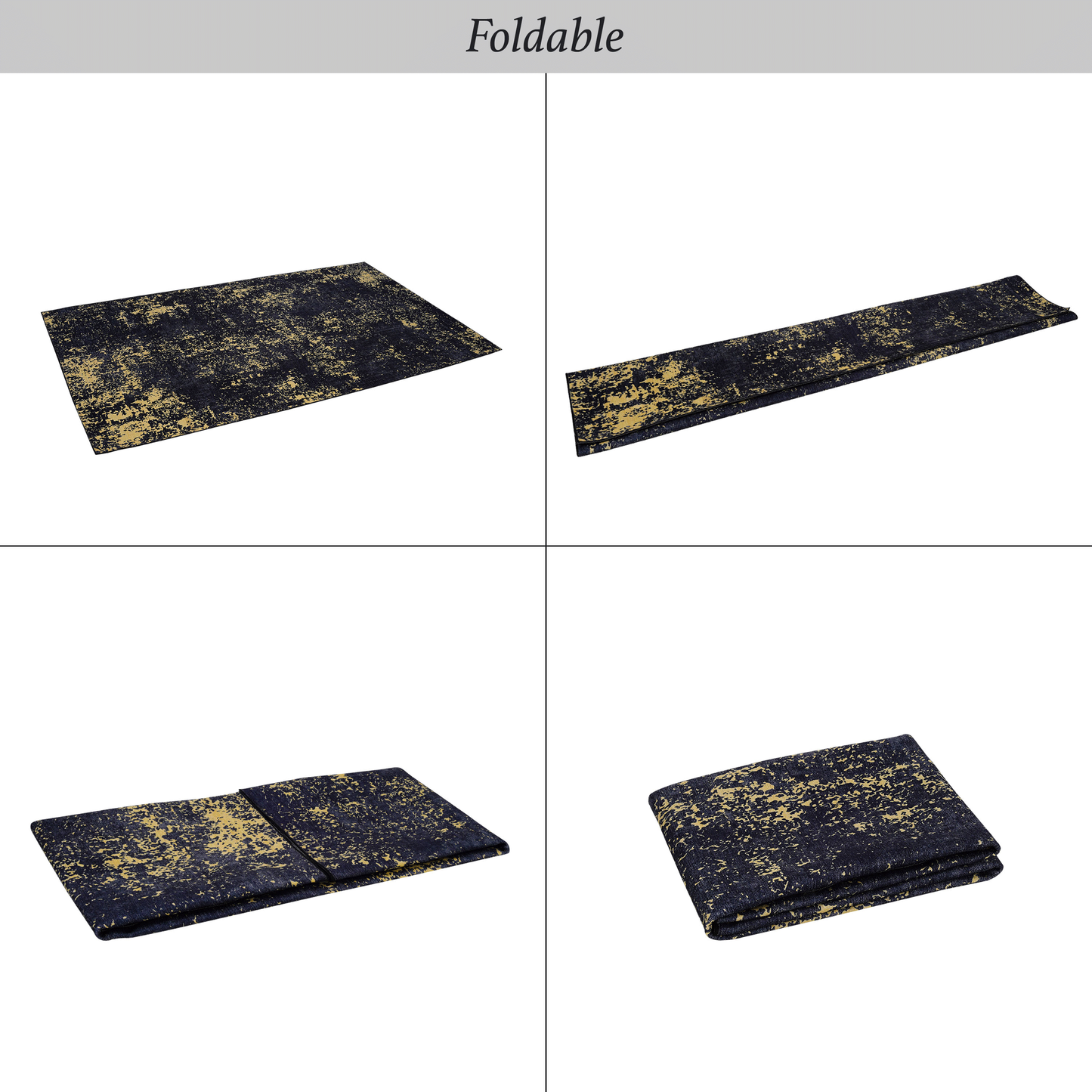 5x8 Machine-Washable Area Rug, Low-Pile, Non-Slip, Foldable, Kid & Pet Friendly Living Room Black & Gold