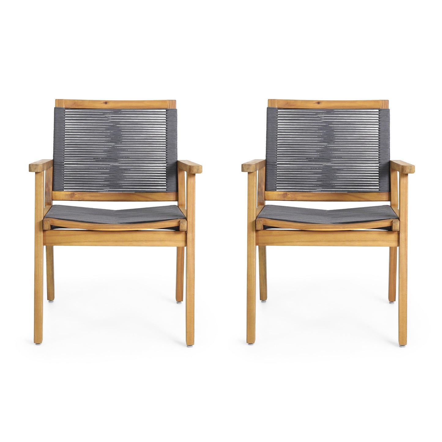 Outdoor Dining Chair Set Of 2 With Rope Weave Seats, Acacia Wood Frame, Weatherproof Patio Chairs Dark Grey