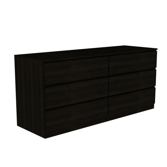 Asteria Modern Black Double Dresser with 6 Drawers and Metal Handles