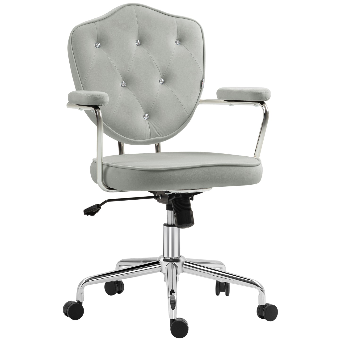Chic Gray Velvet-Feel Swivel Office Chair with Rhinestone Accents and Adjustable Height