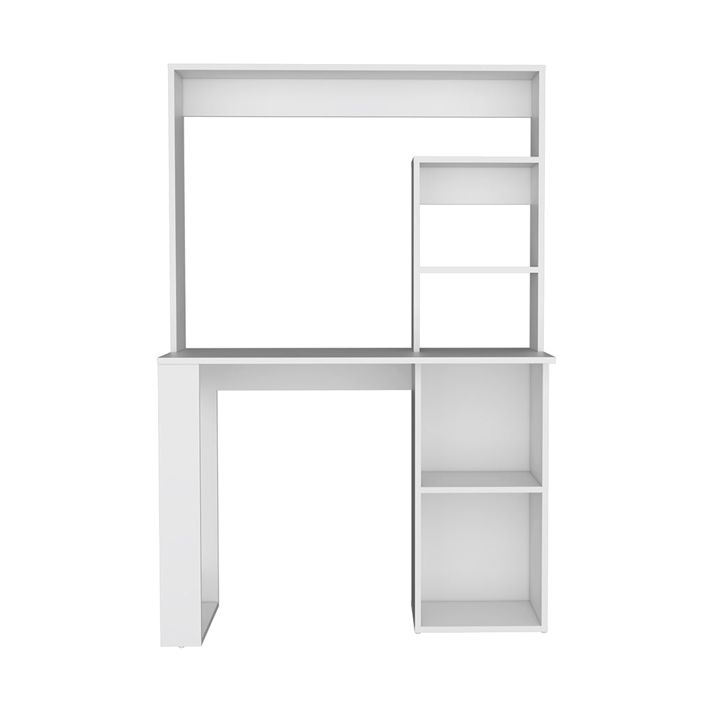 Compact White Desk with Hutch and Shelves