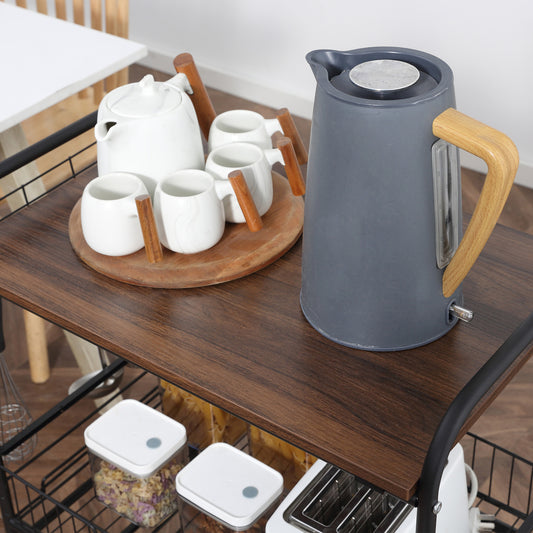Walnut 3 Tier Rolling Kitchen Island Cart With Baskets