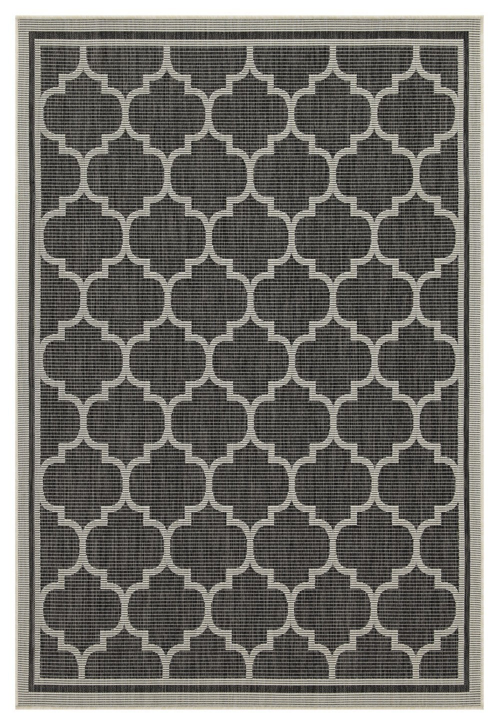 Indoor/Outdoor Trellis Area Rug, 2'7 x 7'3, Flatweave Polypropylene, Stain-Resistant, Durable Anthracite