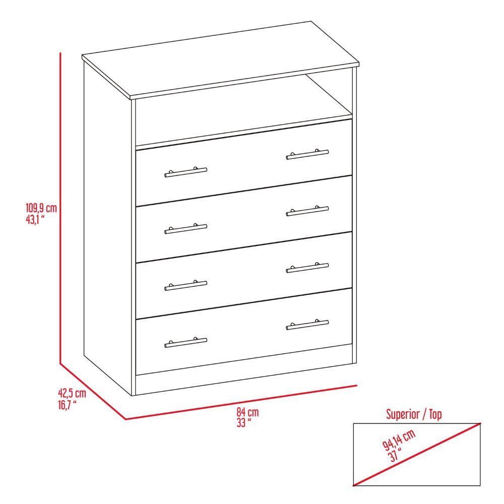 Contemporary Light Gray and White Four Drawer Dresser for Bedroom Storage