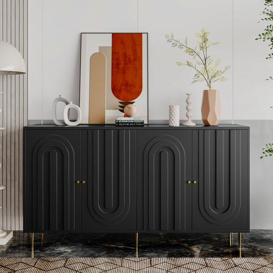 Modern Black Lacquered 4 Door Wooden Cabinet Sideboard Buffet Server Cabinet Storage Cabinet, for Living Room, Entryway, Hallway, Office, Kitchen and Dining Room
