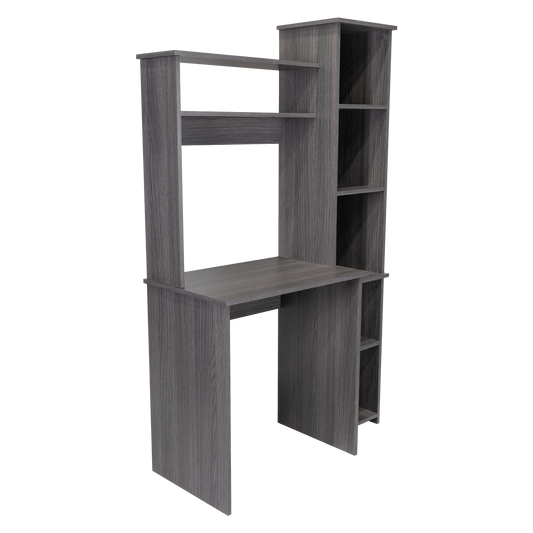 Smokey Oak Versalles Writing Desk with Dual Shelves and Five Cubbies