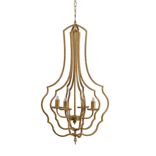 4-Light Iron Chandelier with Chain for Kitchen/Dining, 19.5in Square, 35in Height, 60W E12 Antique Gold
