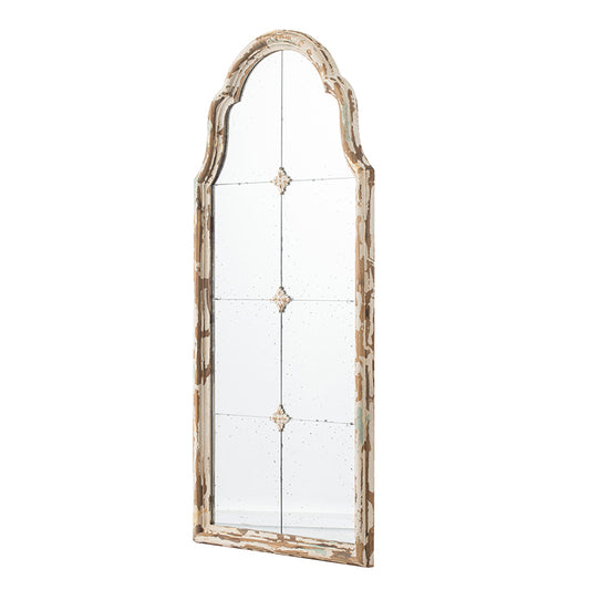 Elegant 22" x 48" Cream & Gold Arched Wall Mirror with Decorative Grid, Perfect for Living Room, Bathroom, or Entryway