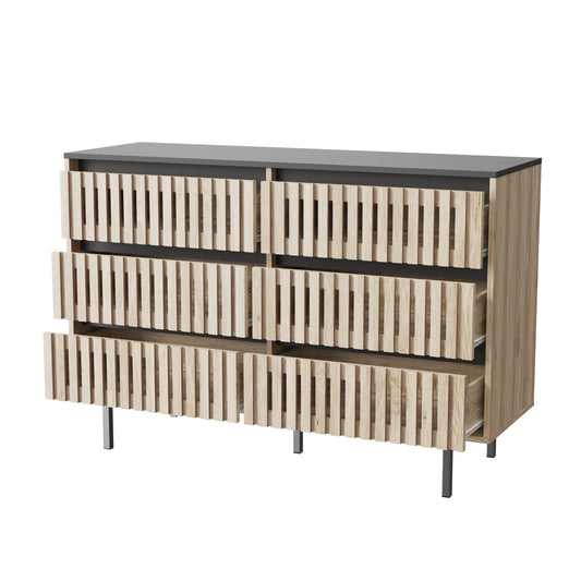 Modern Six-Drawer Bedroom Storage Cabinet with Two-Tone Design and Large Capacity