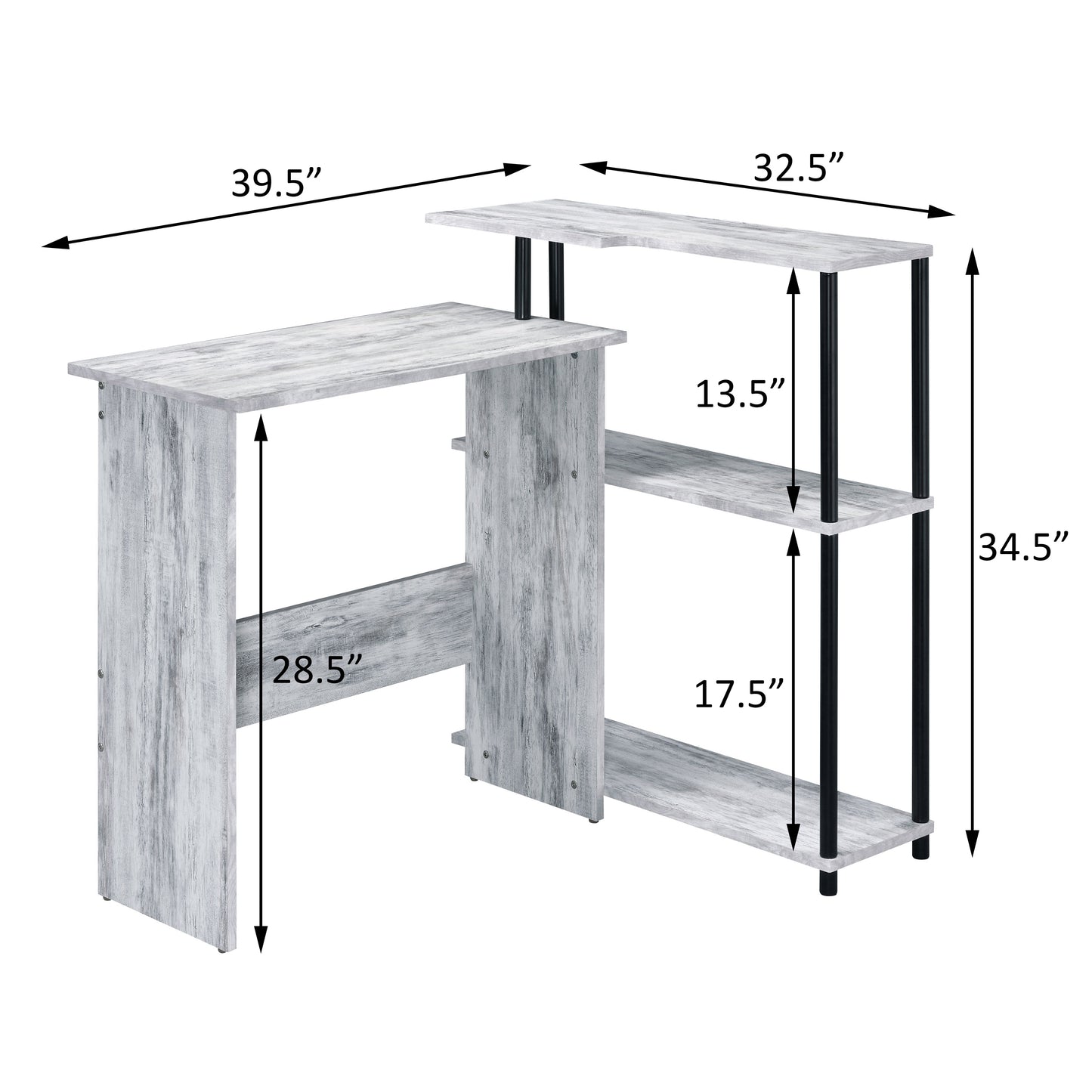 Antique Black and Grey Writing Desk with Integrated Bookshelf