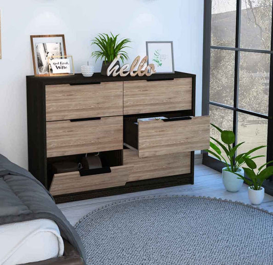 Longhill Modern 6-Drawer Dresser in Black Wengue and Pine