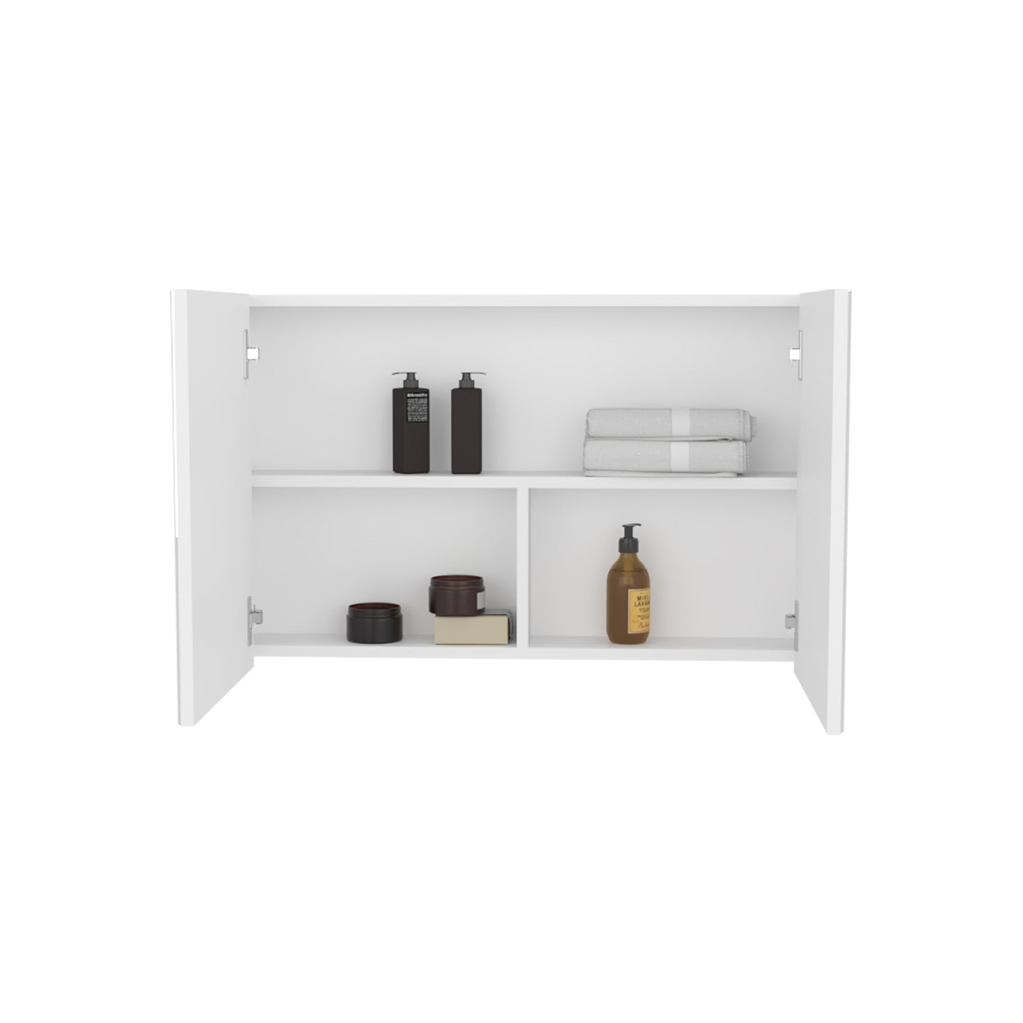 Bouti 19.7" H x 31.5" W Double Door Mirror Medicine Cabinet, Three interior Shelves for Bathroom, Kitchen White