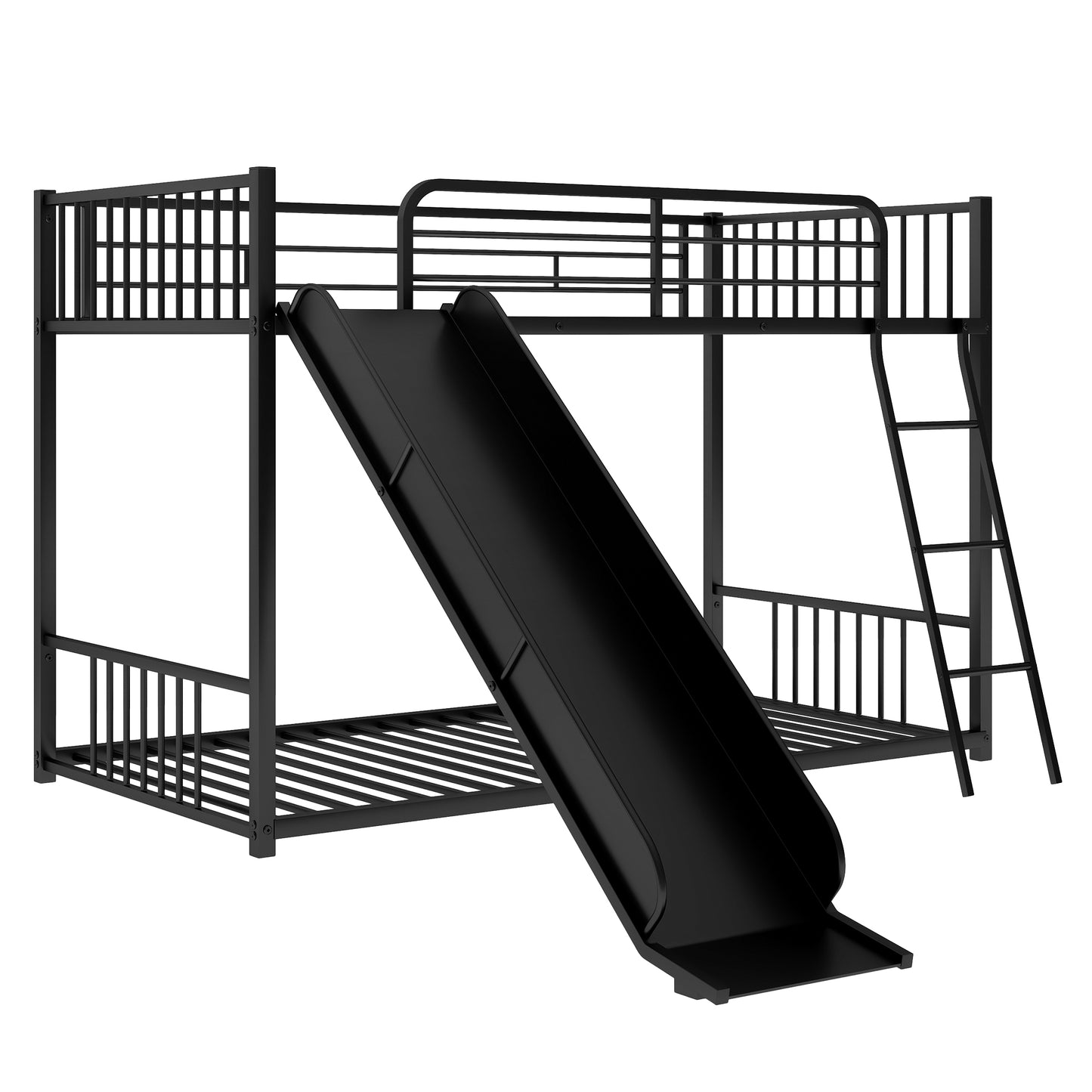 Twin Metal Bunk Bed with Fun Slide - Black Color