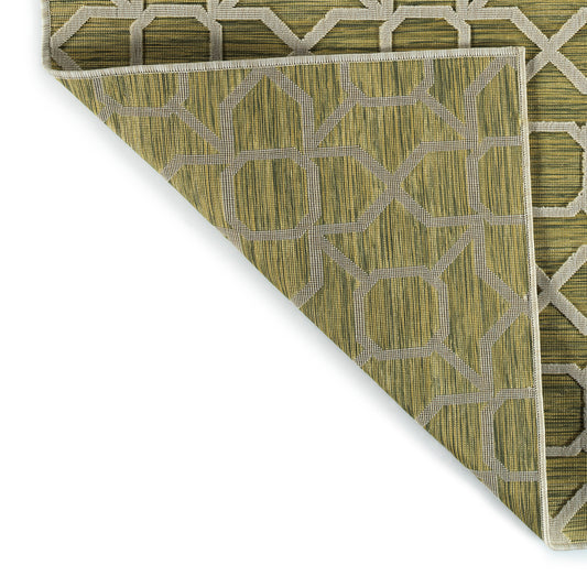 2' x 3' Rectangle Indoor/Outdoor Rug with Geometric Texture, High-Low Cut & Loop, Power Loomed Lime Green