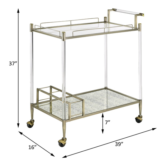 Vintage Elegance Brass Finish Serving Cart Antique Mirror