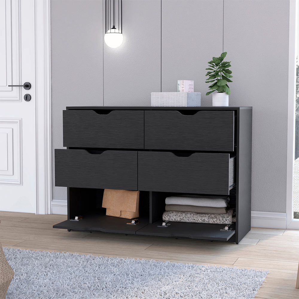 Black Wengue Finish Dresser Curio with Four Drawers and Display Space