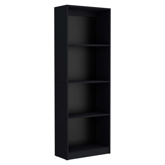 Modern 4-Shelf Black Bookcase - Stylish Display Unit for Home and Office Decor