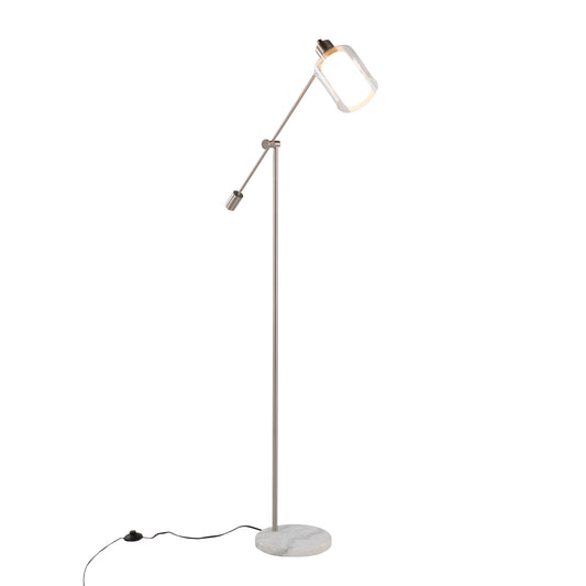 Floor Lamp, White Marble Base, Clear/Frosted Glass Shade, 73in Tall, 40W Bulb Included, Nickel finish