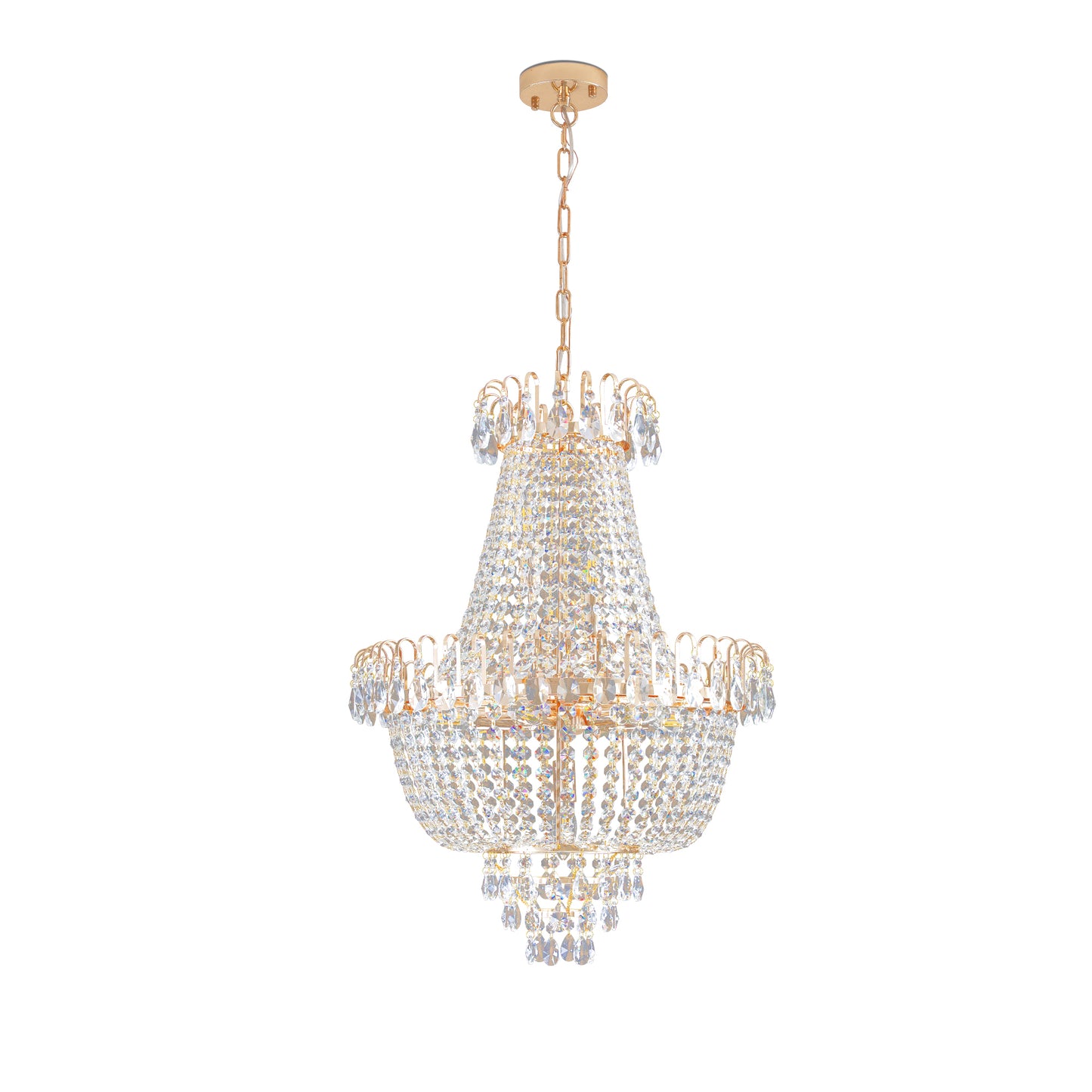 Large Crystal Chandelier Ceiling Light, 10-Light 21.7in, Iron + K9 Crystal, Living Room Hallway Gold