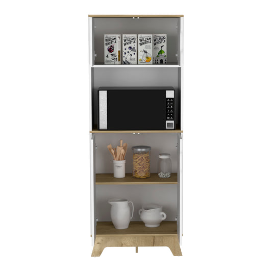 Light Oak & White Modern Microwave Storage Cabinet