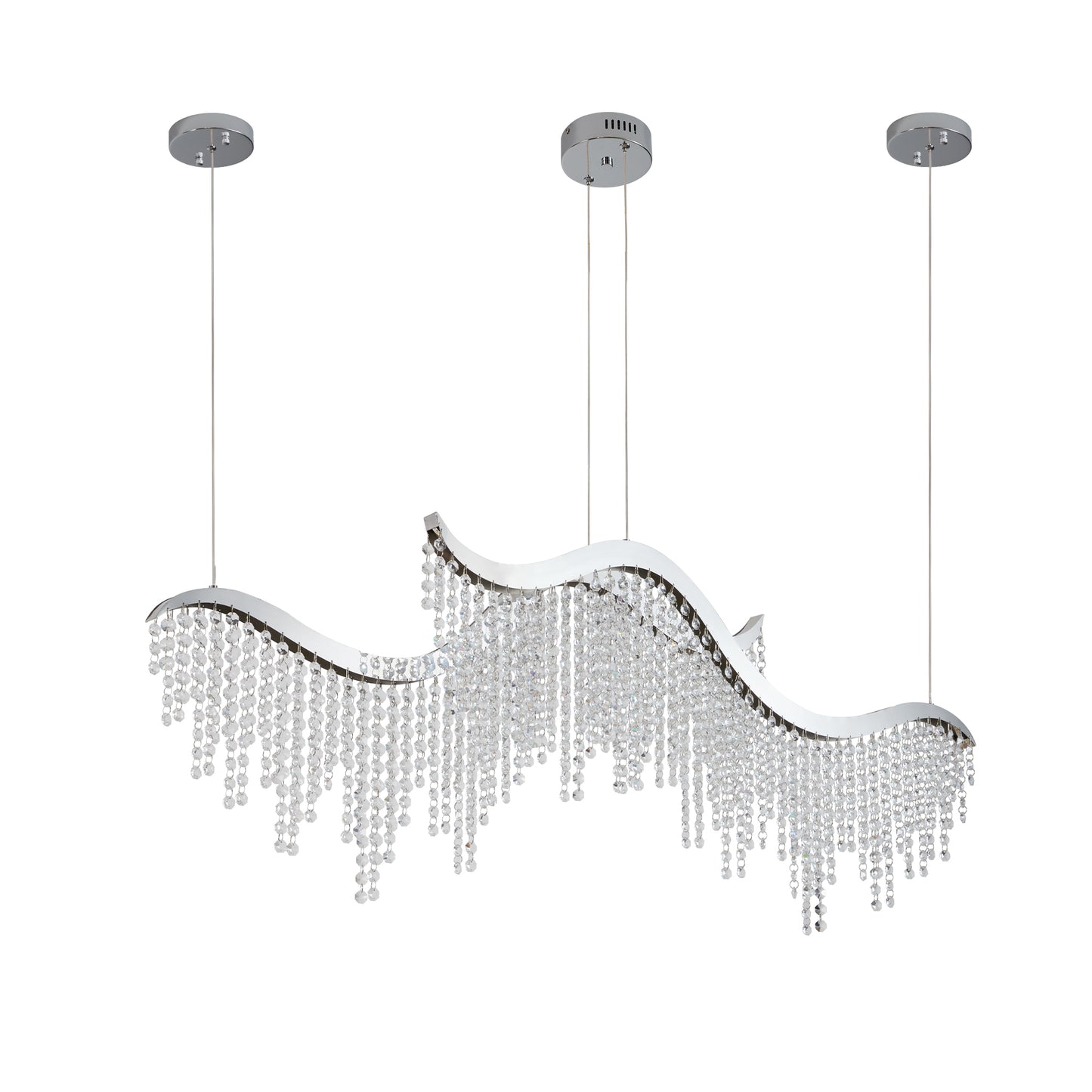 36.2-Inch Dangling Wave Crystal Chandelier, Stainless Steel Frame, LED, 110V, Adjustable Height Chrome