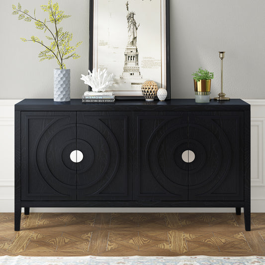 TREXM Retro Sideboard door with Circular Groove Design Round Metal Door Handle for Entrance, Dinning Room, Living Room (Black)