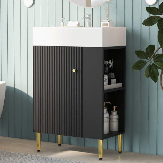 Modern 21.6" Black Bathroom Vanity with Ceramic Sink and Right-Side Storage Cabinet