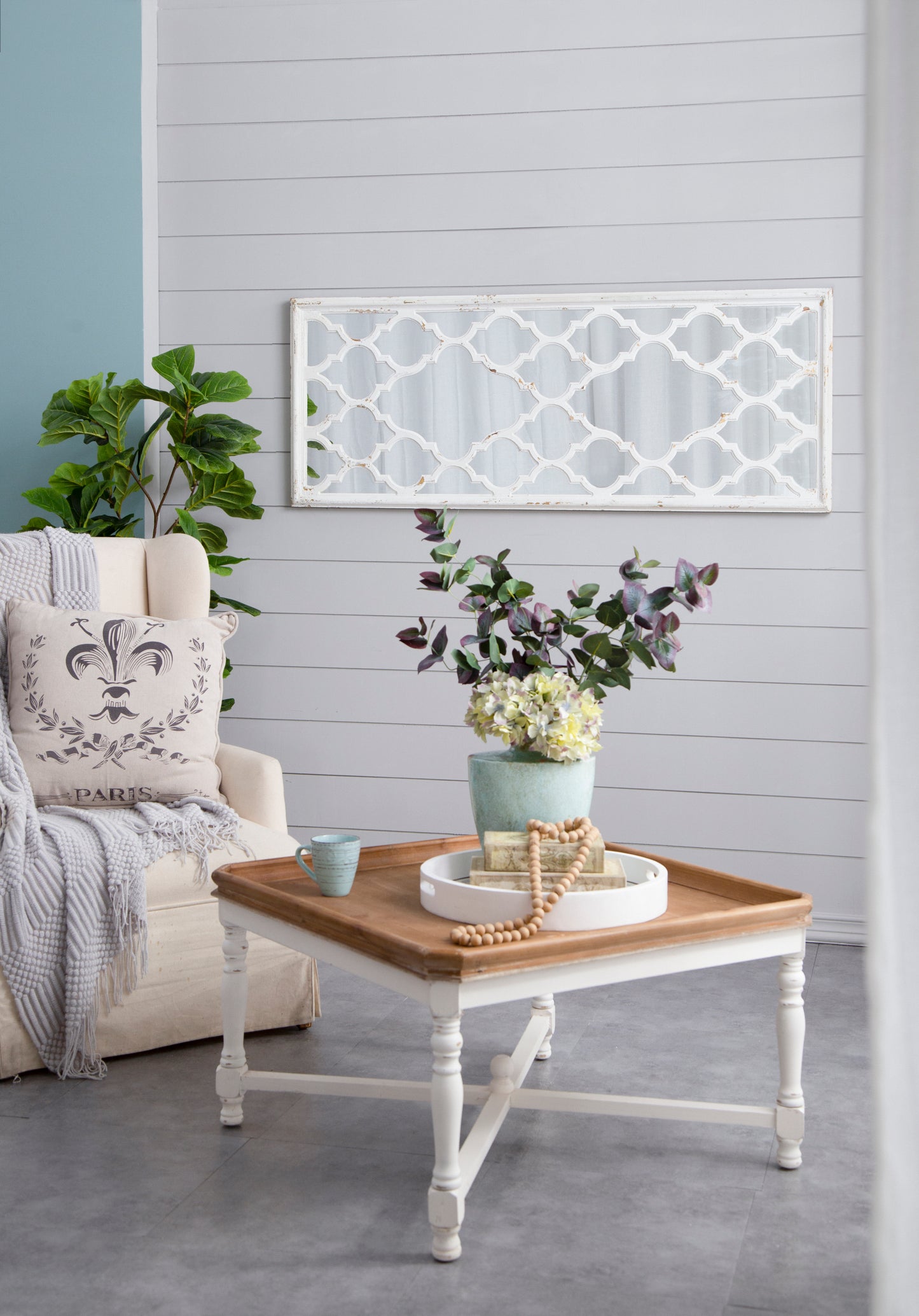 Elegant 59" Distressed White Full Body Floor Mirror for Home Decor