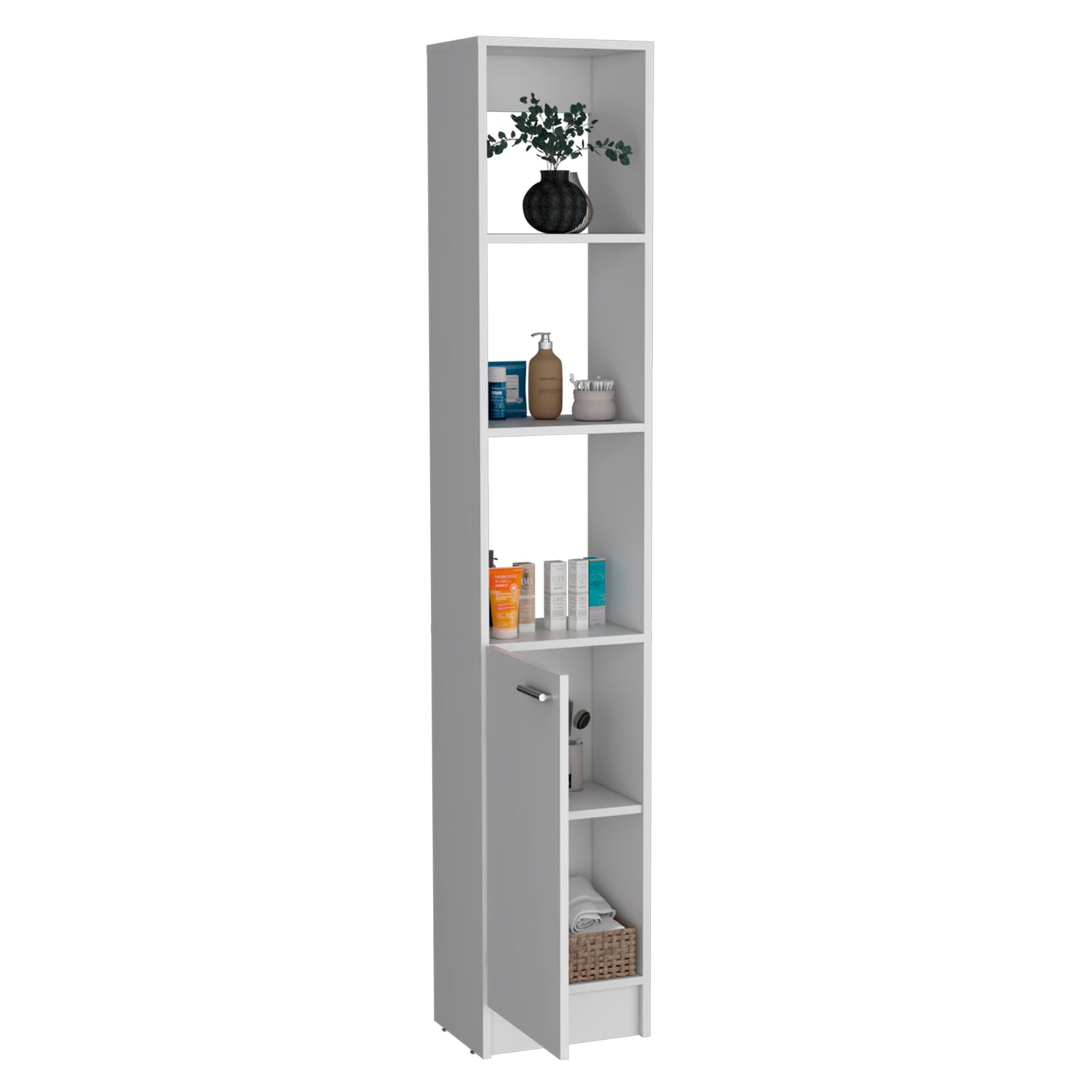 Modern White Linen Storage Cabinet with Adjustable Shelves - Versatile Freestanding Unit for Bathroom, Kitchen, or Living Room