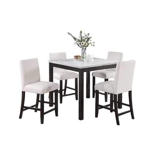 Counter Height Dining Set Faux Marble Table 4 Chairs White