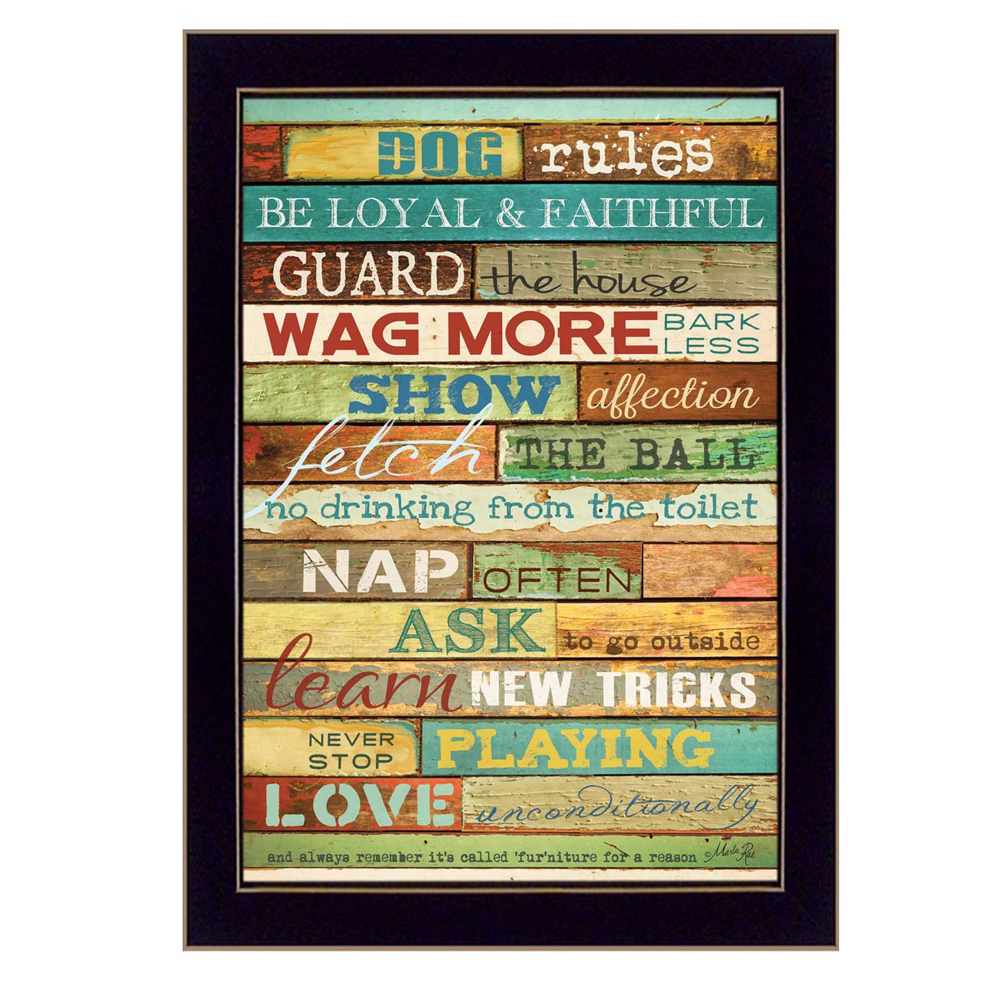 Dog Rules Wall Art Print - Ready-to-Hang Framed Poster, 10 x 14 in, MDF Wall Decor, Multicolor