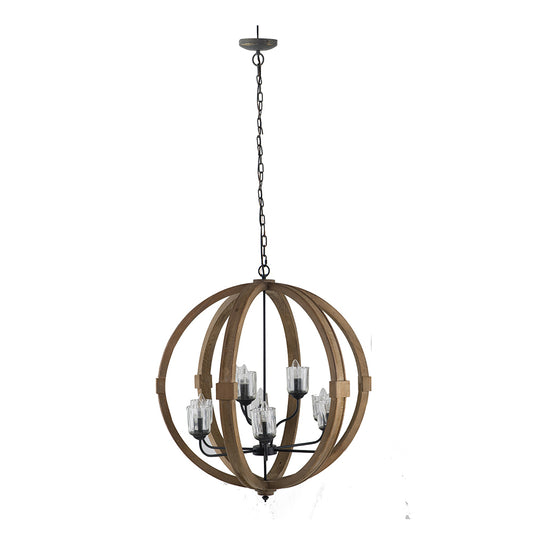 9-Light Globe Wood Chandelier with Adjustable Chain for Kitchen, Dining 31.5in Bulbs Not Included Brown