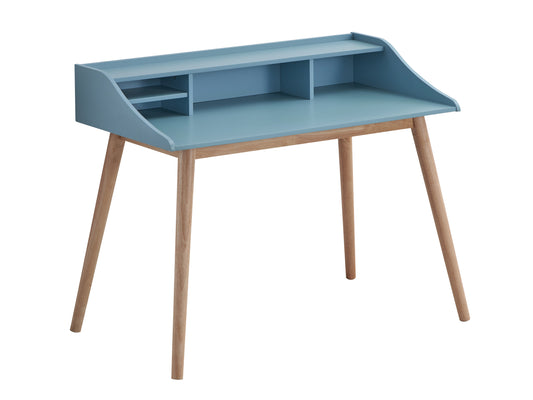 Roskilde Retro-Style Blue Writing Desk with Hutch and Open Shelves