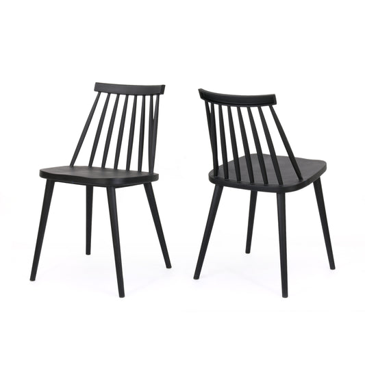 Farmhouse Spindle Back Dining Chairs, Set of 2, Polypropylene Chairs for Dining Room, Easy-Clean, Black