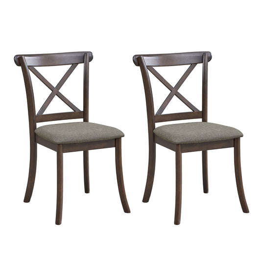 2-Pack X-Back Dining Chairs, Rubber Wood Frame, Fabric Upholstery, Modern Farmhouse Dining, Dark Brown