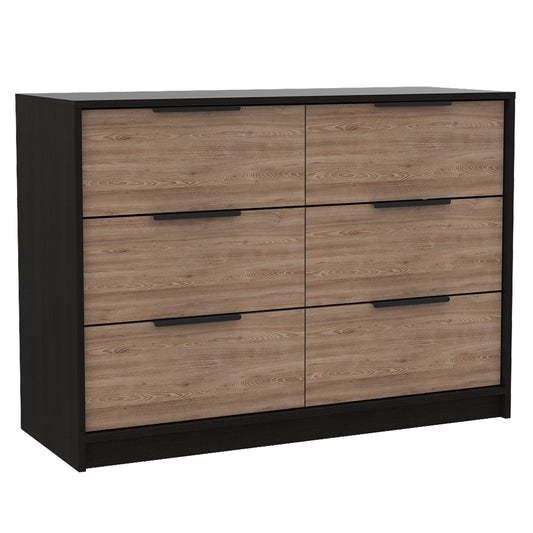 Kaia Modern Black and Pine 4-Drawer Dresser with Cabinets